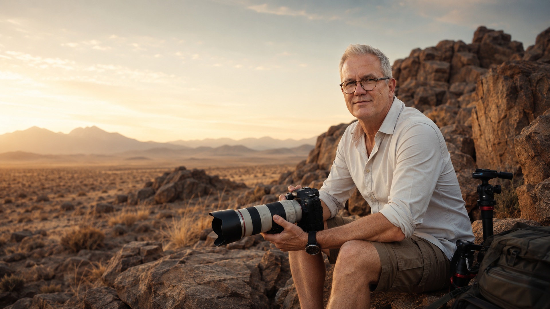 Jens Schneider with a professional camera in the Namibia landscape